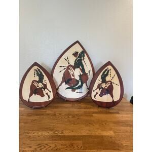Bullfighter Walnut Plaques,Belart, 3 Piece Mid Century Modern Plaques
